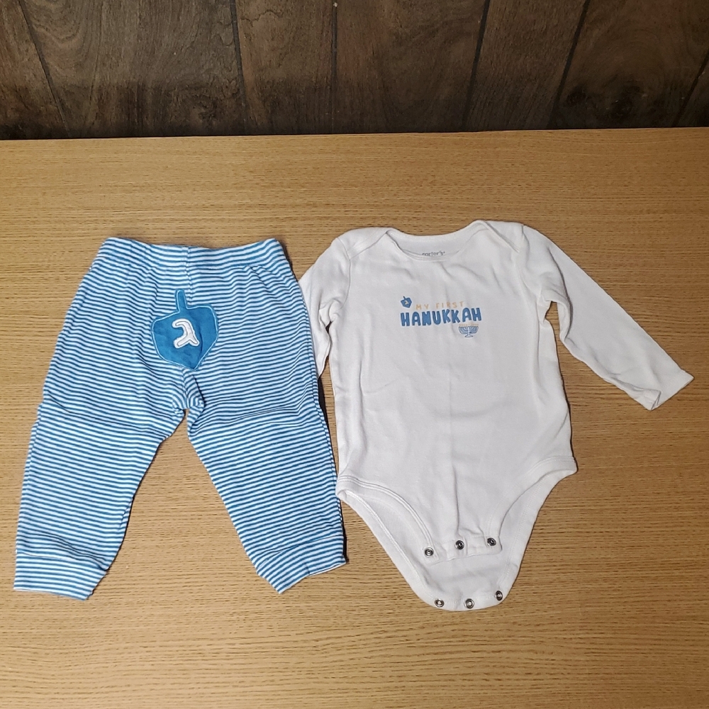 Carter's Blue And White Hanukkah Baby Bodysuit Set